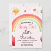 Erdbeerbeere 1. Party Geburtstag Einladung (Vorderseite)