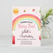 Erdbeerbeere 1. Party Geburtstag Einladung (Stehend Vorderseite)