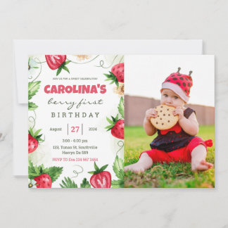 Erdbeerbeere erstes Foto Geburtstag Einladung