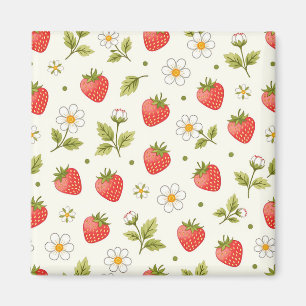 Erdbeerblüten-Sommer-Muster Magnet