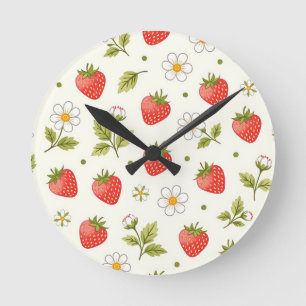 Erdbeerblüten-Sommer-Muster Runde Wanduhr