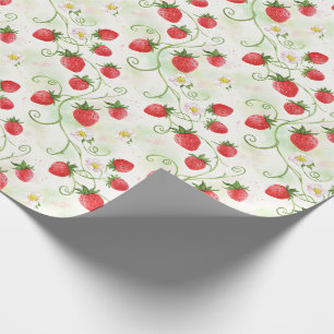 Erdbeerblüten und -beeren im Aquarellstil Geschenkpapier