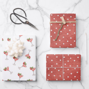 Erdbeercocktail-Getränke rote Punkte Junggesellinn Geschenkpapier Set