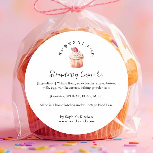 Erdbeercupcake-Wasserfarbe-Zutat Runder Aufkleber