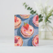 Erdbeercupcakes | Frucht-Aquarell-Feierlich Postkarte (Stehend Vorderseite)
