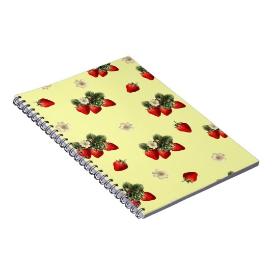 Erdbeerdesign auf einem gelben, modernen Notebook Notizblock (Rechte Seite)