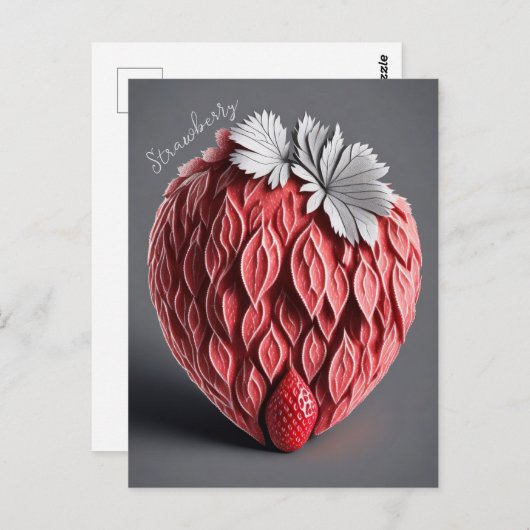 Erdbeerdesign auf grauem Hintergrund Postkarte (Vorne/Hinten)