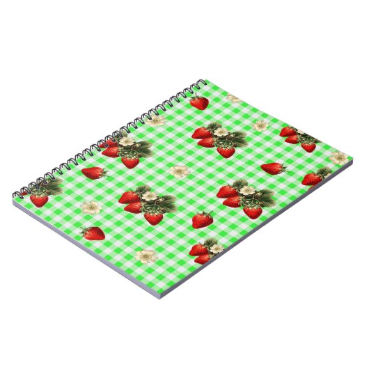 Erdbeerdesign auf grünem Gingham einfach Notizblock (Linke Seite)