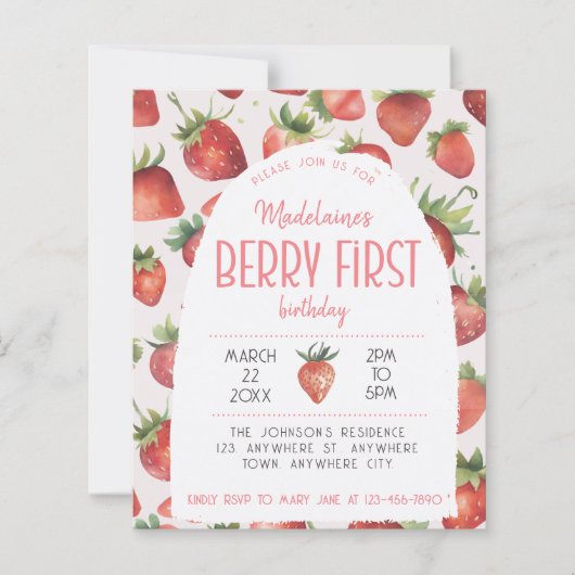 Erdbeere 1. Foto Berry Erster Geburtstag (Vorderseite)