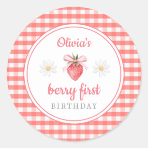 Erdbeere 1. Geburtstag Beere Erster Geburtstag Runder Aufkleber
