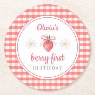 Erdbeere 1. Geburtstag Berry Erster Geburtstag Runder Pappuntersetzer