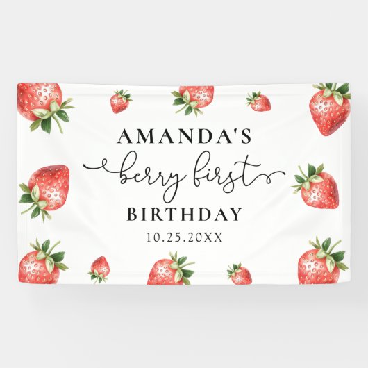 Erdbeere 1. Geburtstag Berry Sweet One Banner (Horizontal)