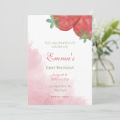 Erdbeere 1. Geburtstag Einladungen mit Foto. (Stehend Vorderseite)