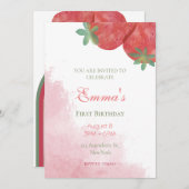 Erdbeere 1. Geburtstag Einladungen mit Foto. (Vorne/Hinten)