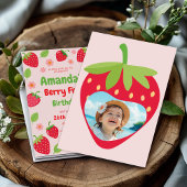 Erdbeere 1. Geburtstag Party, Foto Einladung