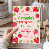 Erdbeere 1. Geburtstag Party, Foto Einladung