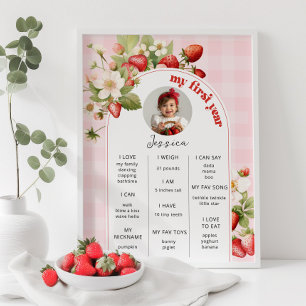 Erdbeere 1. Geburtstag Party Foto Meilenstein Poster