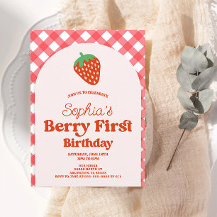 Erdbeere 1. Geburtstag Rosa Rot Mädchen Einladung