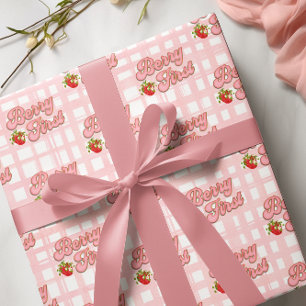 Erdbeere 1. Geburtstag Rosa Weiße Streifen Erdbeer Geschenkpapier