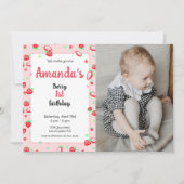 Erdbeere 1. Geburtstagsbeere Party erste Einladung (Vorderseite)