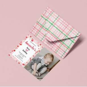 Erdbeere 1. Geburtstagsbeere Party erste Einladung