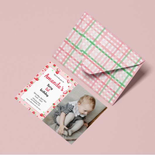 Erdbeere 1. Geburtstagsbeere Party erste Einladung