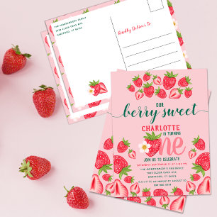 Erdbeere 1. Geburtstagsfeier Berry Sweet Pink Postkarte