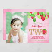 Erdbeere 2. Geburtstag Pink Foto Einladung (Vorne/Hinten)