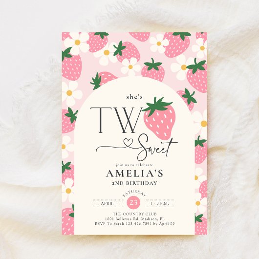 Erdbeere 2. Geburtstag Two Sweet Pink Einladung