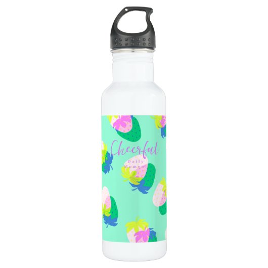 Erdbeere Aquamarin Edelstahlflasche (Vorderseite)