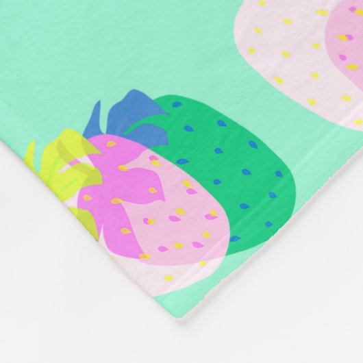 Erdbeere Aquamarin Fleecedecke (Ecke)