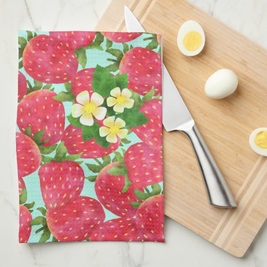 Erdbeere Aquamarin Geschirrtuch (Viertel Falte)