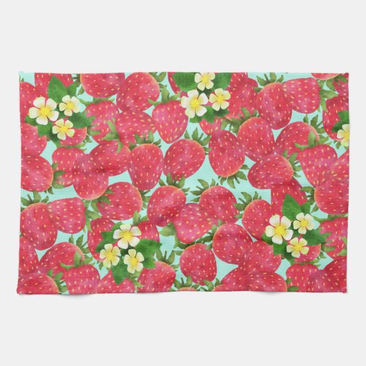 Erdbeere Aquamarin Geschirrtuch (Horizontal)