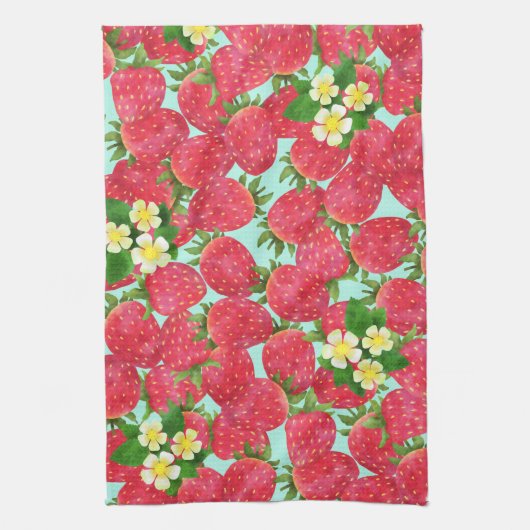 Erdbeere Aquamarin Geschirrtuch (Vertikal)