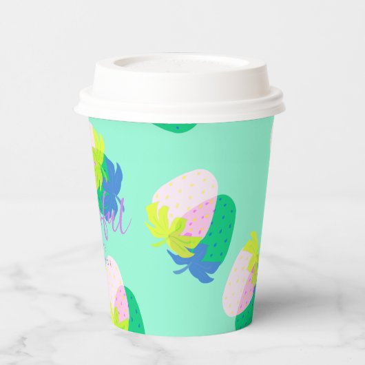 Erdbeere Aquamarin Pappbecher (Links)