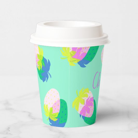 Erdbeere Aquamarin Pappbecher (Rechts)