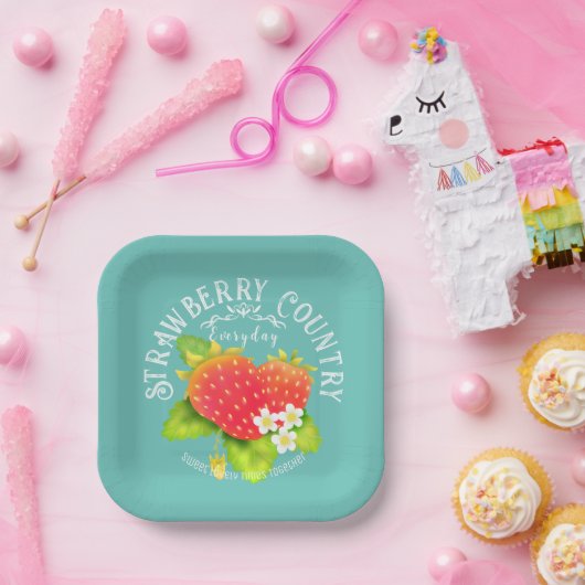 Erdbeere Aquamarines Design. Pappteller (Party)