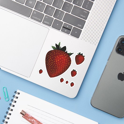 Erdbeere Aufkleber (Laptop mit iPhone)