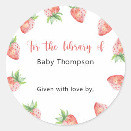 Erdbeere - Babydusche Buchzeichen, Babybücher Runder Aufkleber