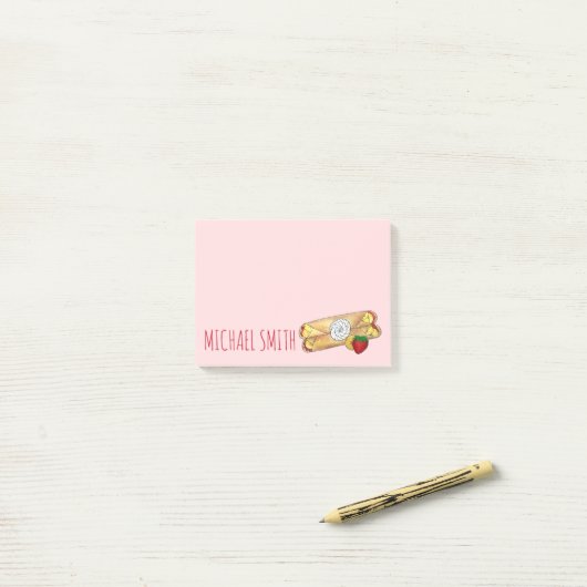Erdbeere Banana Crêpe Pancake Französischer Lebens Post-it Klebezettel (Auf Schreibtisch)