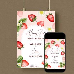 Erdbeere Beere Babydusche Begrüßungszeichen Poster