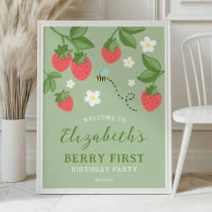 Erdbeere Beere Erste Geburtstagsfeier Willkommen Poster