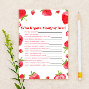 Erdbeere Beere Wer kennt Mami Baby Shower Spiel Briefpapier