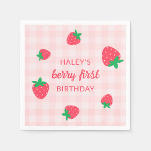 Erdbeere Berry Erste 1. Süße Baby Rosa Geburtstag Serviette