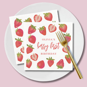Erdbeere Berry Erste Mädchen Personalisierter Gebu Serviette