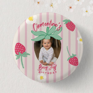 Erdbeere Berry Erster Geburtstag Button mit Foto