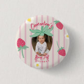 Erdbeere Berry Erster Geburtstag Button mit Foto (Vorderseite)