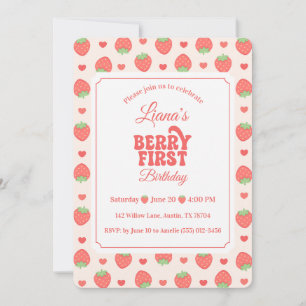 Erdbeere Berry First Mädchen 1. Geburtstagsfeier Einladung