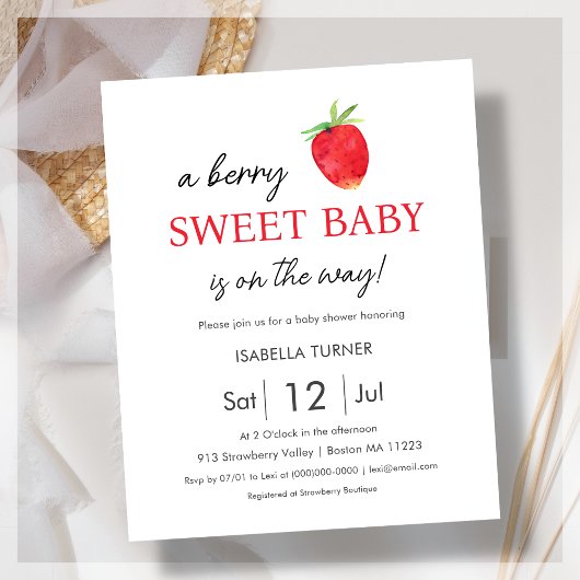 Erdbeere | Berry Sweet Baby Shower Einladung