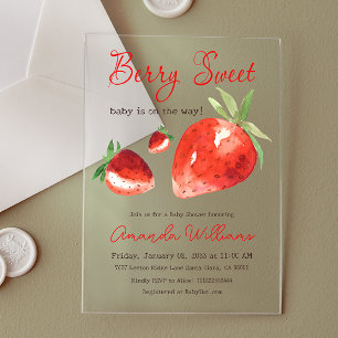 Erdbeere Berry Sweet Rote Wasserfarbe Baby Shower Acryleinladungen